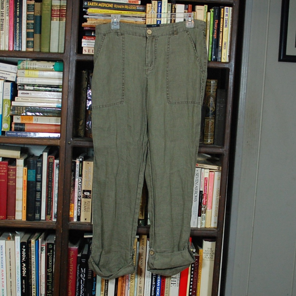 Nicole Miller Olive Linen Cargo Pants